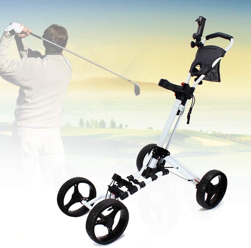 4 Wheel Golf Pushcart,Golf Trolley Folding Lightweight Golf Bag Caddy