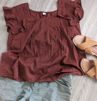 Womens Old Navy Oversized Flutter-Sleeve Pintuck Swing Blouse Sz S Copper
