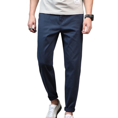 Men Cotton Chino Pants Mid Rise Stretchy Cuffed Slim Fit Tapered Fitted Trousers - Picture 16 of 23