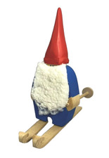 Scandinavian Tomte Gnome Figurine Wooden Christmas Santa Skiing Decor 8.75"
