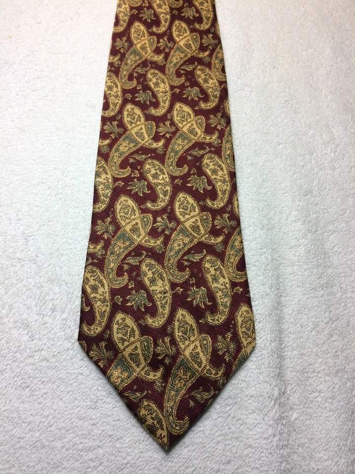 GEOFFREY BEENE MENS TIE BURGUNDY WITH GOLD AND YELLOW  4 X 58  - Image 2 of 4