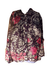 CHICO  S Black Red Foral Metallic Embroidered Jacket Size 3 Beaded Blazer