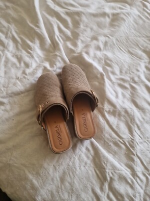 Carmela Ladies Suede Wooden Clogs With Buckle And Stud Derail