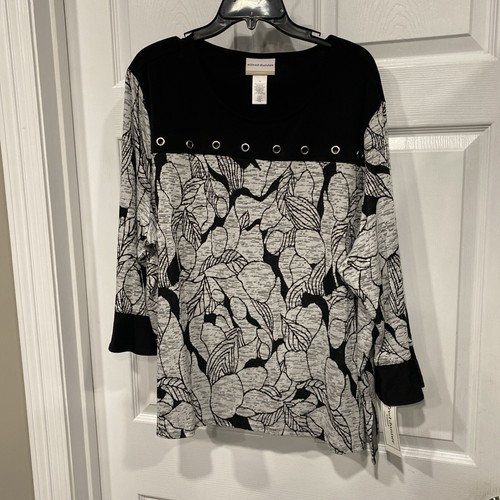 Ladies 3XL Shirt- 3/4 Sleeve-black Floral -Alfred Dunner NWT - Picture 4 of 10