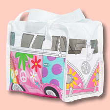Image of VW VOLKSWAGEN RETRO T1 CAMPER SUMMER LOVE PINK SCHOOL WORK LUNCH BAG BOX PICNIC