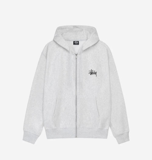 ★Stussy Basic Stussy Hoodie Ash Heather 2024★ Stussy 2024 Stussy Basic Stussy Zip Hoodie Ash Heather, 100