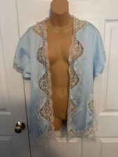 Vintage Gold Label Victoria's Secret Light Blue Bed Jacket Top Lace Detail Petit
