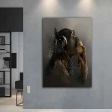 Monkey Listening Music Painting Animal Paint Wall Art Canvas Unframed Print Art