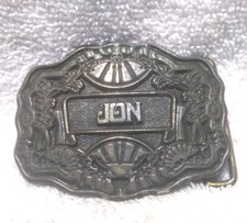 Oden Jon Name Gold Buckle Solid Heavy Engraved Art Deco Great Vintage Shape