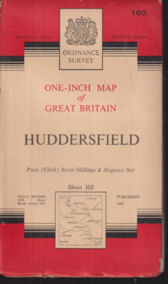 Huddersfield Nat Grid Ordnance Survey One-Inch Map #102 1961 Cloth 7th Series
