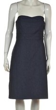 Merona Womens Dress Size 6 Navy Blue Chambray Fit & Flare Knee Length Strapless