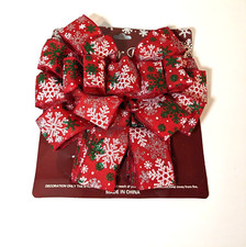 Christmas Tree Bow Topper Decoration Large w 4, 48" Tails, Red, White, Snowflake