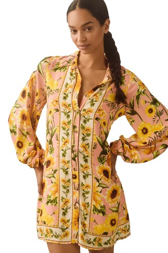 porridge 3d floral shirt dress Porridge Anthropologie Women's Shirt Dress Sheer 3D Floral Applique Medium  NEW