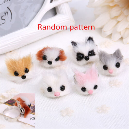 1pc Cute Animals Head Ring Cat Dog Fox Finger Ring Adjustable Kawai Gift Random - Picture 1 of 5