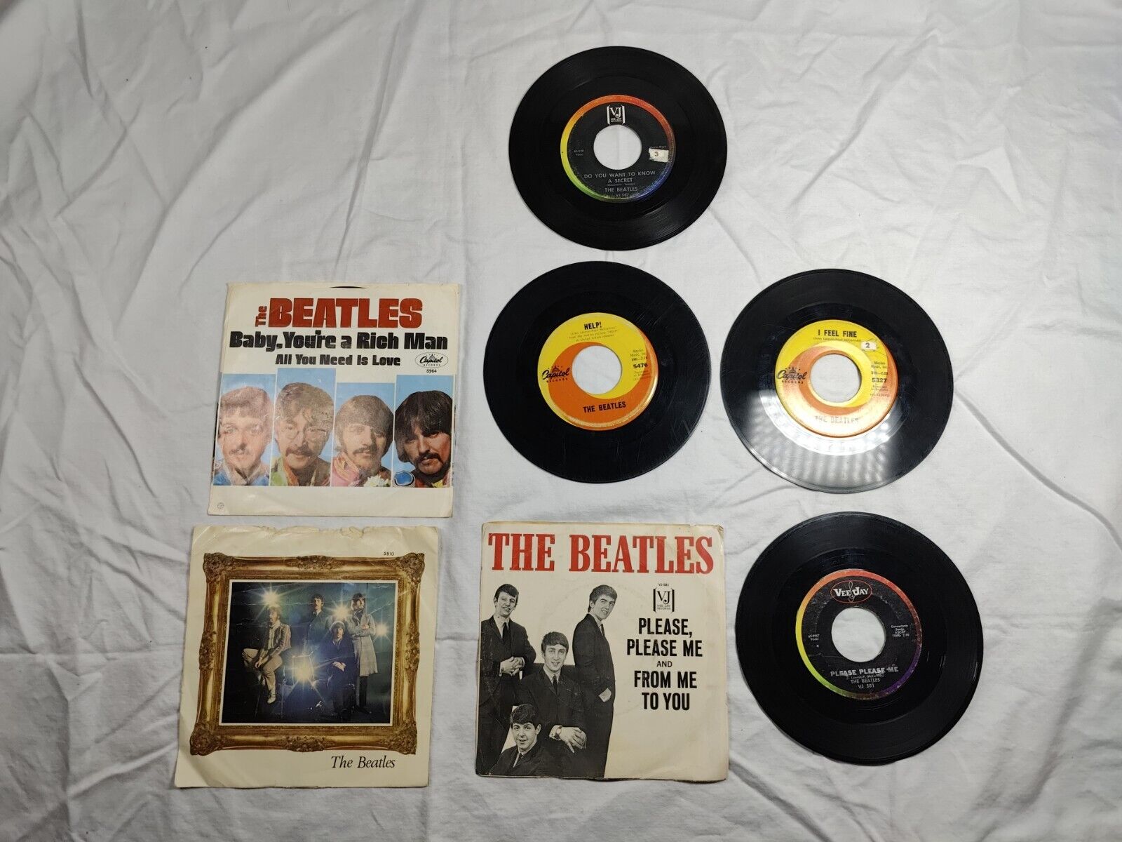 The Beatles 45 Records Lot Of (7) Strawberry All You Need Is Love Help! Penny 