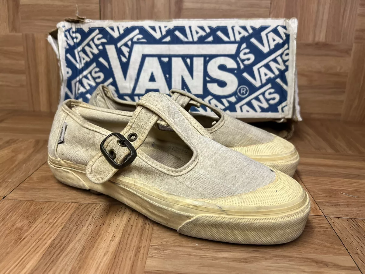 Vintage🔥 VANS Mary-Jane Made in USA White Canvas SZ 8 Women's Sneakers NOSS