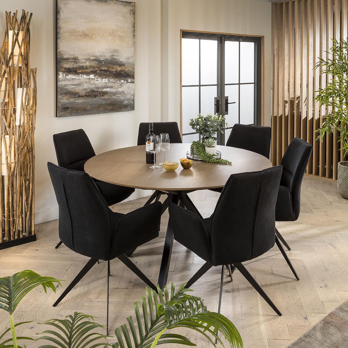 Modern Solid Stained Wooden Chair Seat Round Dining Set Black 140cm
