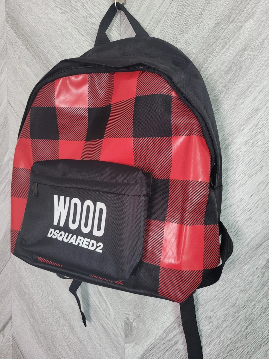 WOOD DSQUARED2 nylon plaid checkered red black backpack shoulder bag NEW