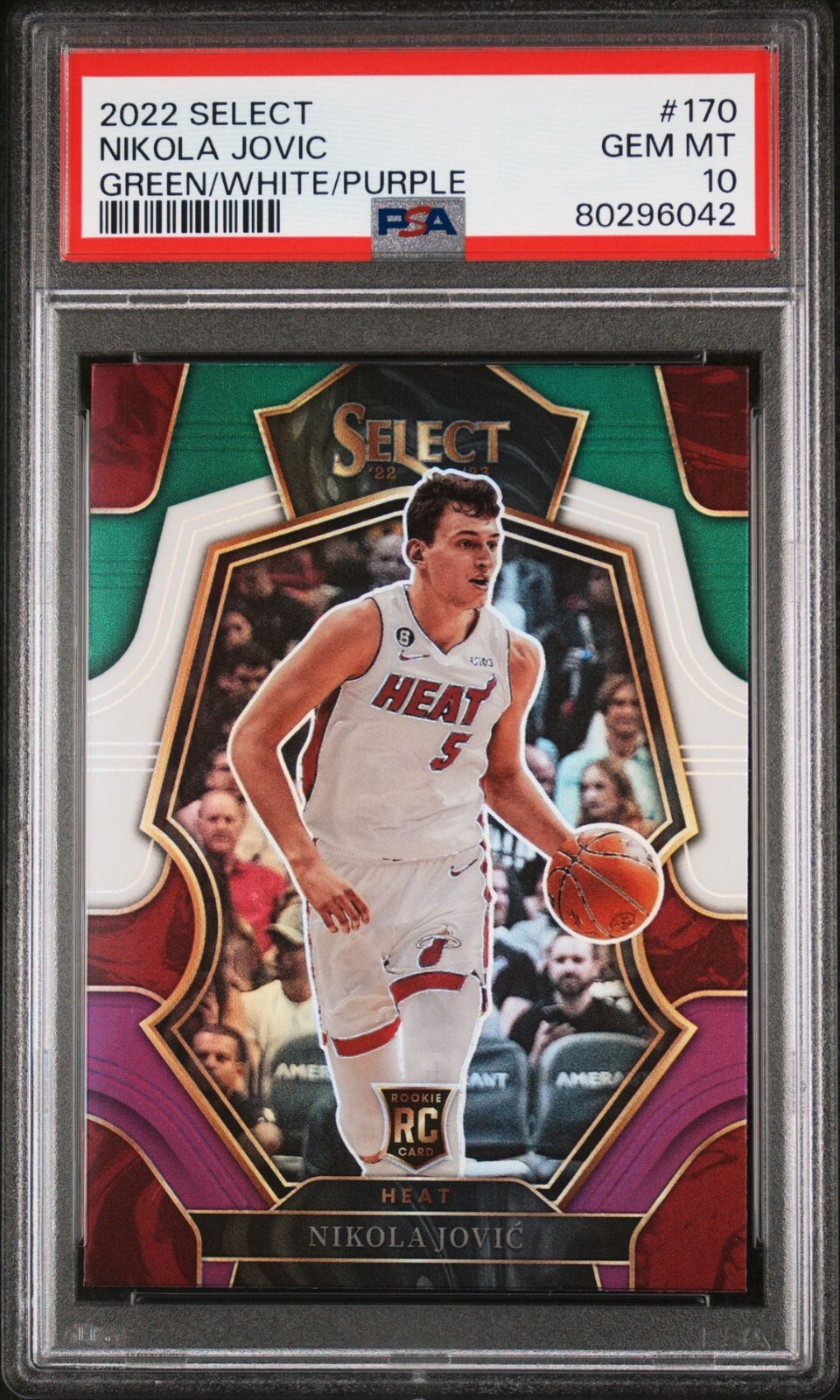 2022 SELECT NIKOLA JOVIC GREEN/WHITE/PURPLE PRIZM SP HEAT #170 RC - PSA 10 POP 3
