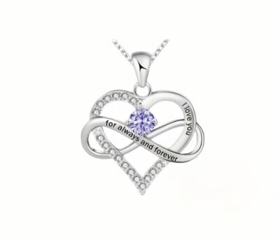June Light Purple CZ Lab Created Diamond Infinity & Heart Necklace