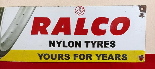 Vintage Old Advt Tin Enamel Porcelain Sign Board Ralco Nylon Tyres Automobile E4 - Picture 3 of 6