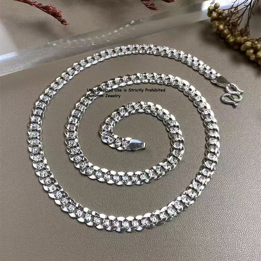 Pure S999 Fine Silver 999 Chain Men Women 4-8mm Shiny Curb
