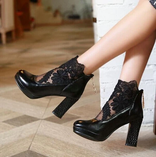 Women's High Heels Mesh Lace Ankle Boots Wedding Shoes - Bild 3 von 19