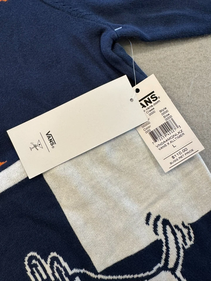 Vans Sweater Men's Large New Alltimer Blue Knit Printed Pullover Crew MSRP $110 - Image 3 of 4