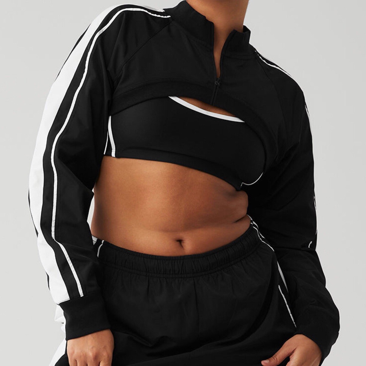Alo Yoga Racetrack Shrug Black/White M | eBay