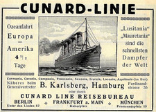 Werbung/Reklame 1913: LUSITANIA/MAURETANIA/CU...