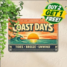 Beach Sunset Classic Surf Sand Summer Vacation Metal Tin Sign 8x12