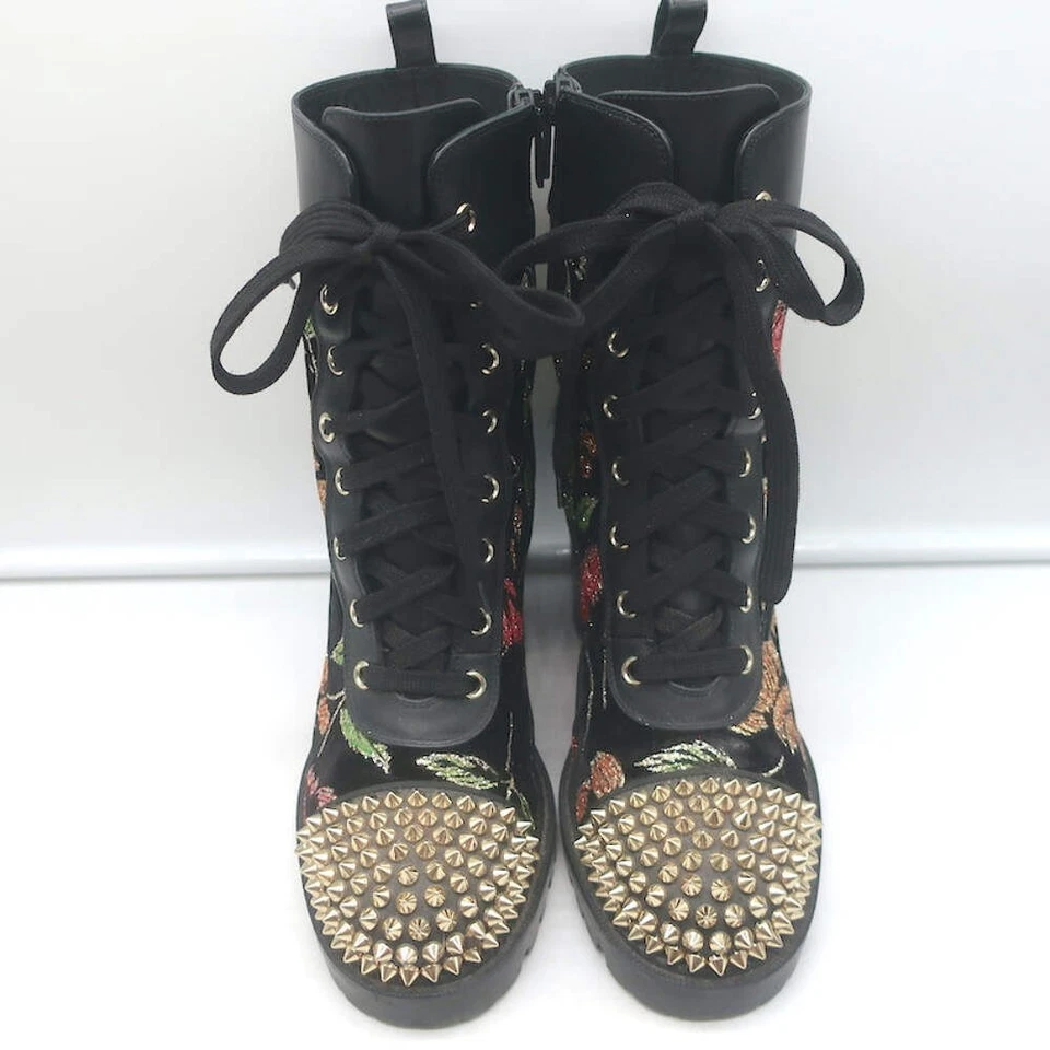 Christian Louboutin Croc Spike Botas Tachonadas Bordadas Florales Negras Talla 37.5 Foto 4 de 4