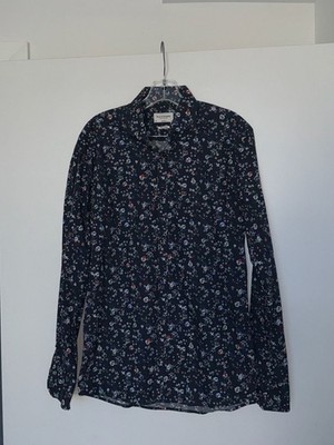 Bruun & Stengade Slim Fit Navy Ditsy Floral Easy Care Long Sleeve Button-Down Sh