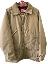 Vtg 1980  s Carhartt Nylon Work Chore Coat Large Blanket Lined Hooded Ranch READ