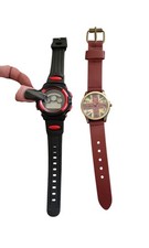 Set Of 2 Watches Digital  Analog Claires Union Jack Design  Black/Red Sport St
