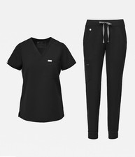 Figs Black Scrub Set Catarina Top Zamora Jogger Pants Womens Sz Medium EUC