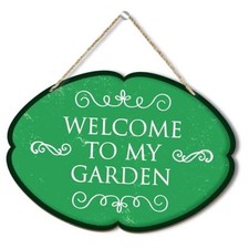 Rustic Garden Hanging Sign, Welcome To My Garden Wooden Decor, Yard Green