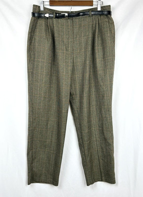 Vintage Sag Harbor Petite Plaid Pants Belted Pleated Trousers High Rise 16P