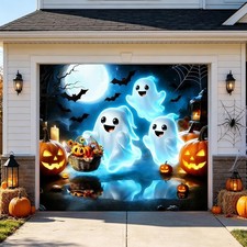 Halloween Garage Door Banner Ghost 7 x 8 ft Hanging 7 8Ft, Happy