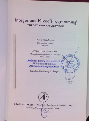 Integer and Mixed Programming: Theory and Applications Mathematics in Science & 