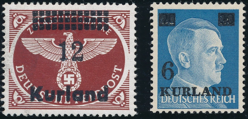 Set de sellos Alemania Kurland 1945 Segunda Guerra Mundial Letonia Guerra Ocupación Rusia Hitler MLH - Imagen 2 de 3