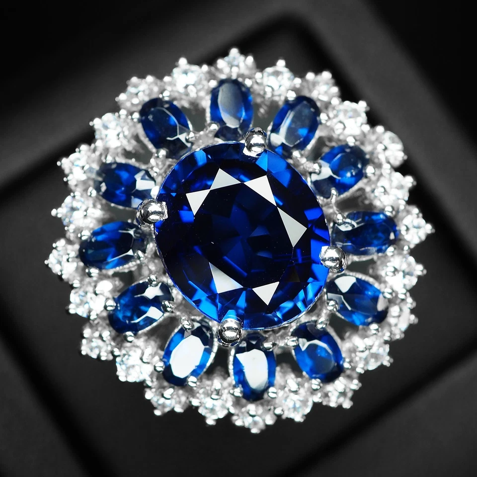 Splendidi anelli floreali fatti a mano in argento sterling 925 con zaffiro... - Immagine 2 di 4