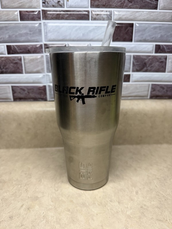 Black Rifle Coffee Company 30 oz Stainless Insulated Tumbler Silver w/ Lid Straw