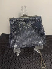 Magid Black Silver-Tone Beaded Evening Purse Clutch Or Shoulder Made In Macau