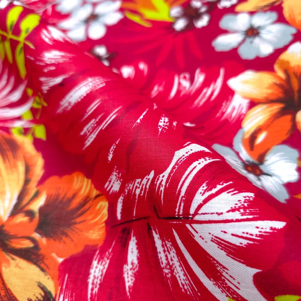 Vestido Camisa Aloha Rojo Tropical Estampado Hawaiano Tela Poli Algodón 58" Por Yarda Foto 3 de 4