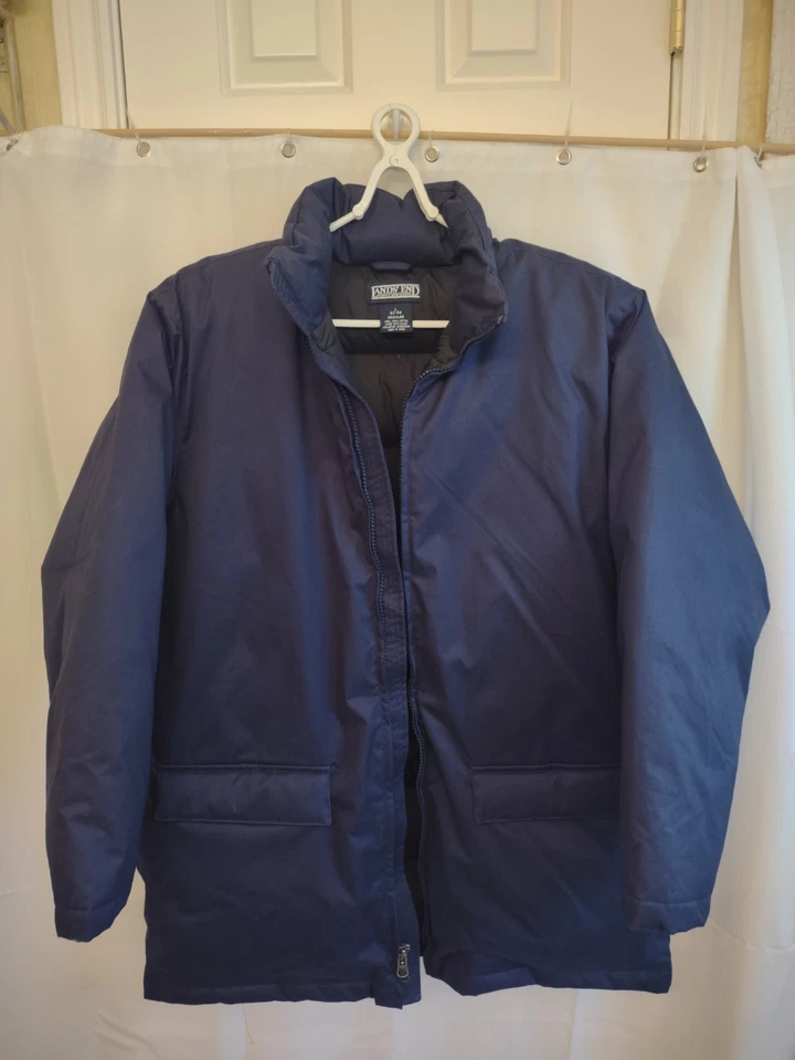 LAND'S END  Men's Large Blue Down Parka Hooded Puffer Jacket Excellent Condition - Image 3 of 4