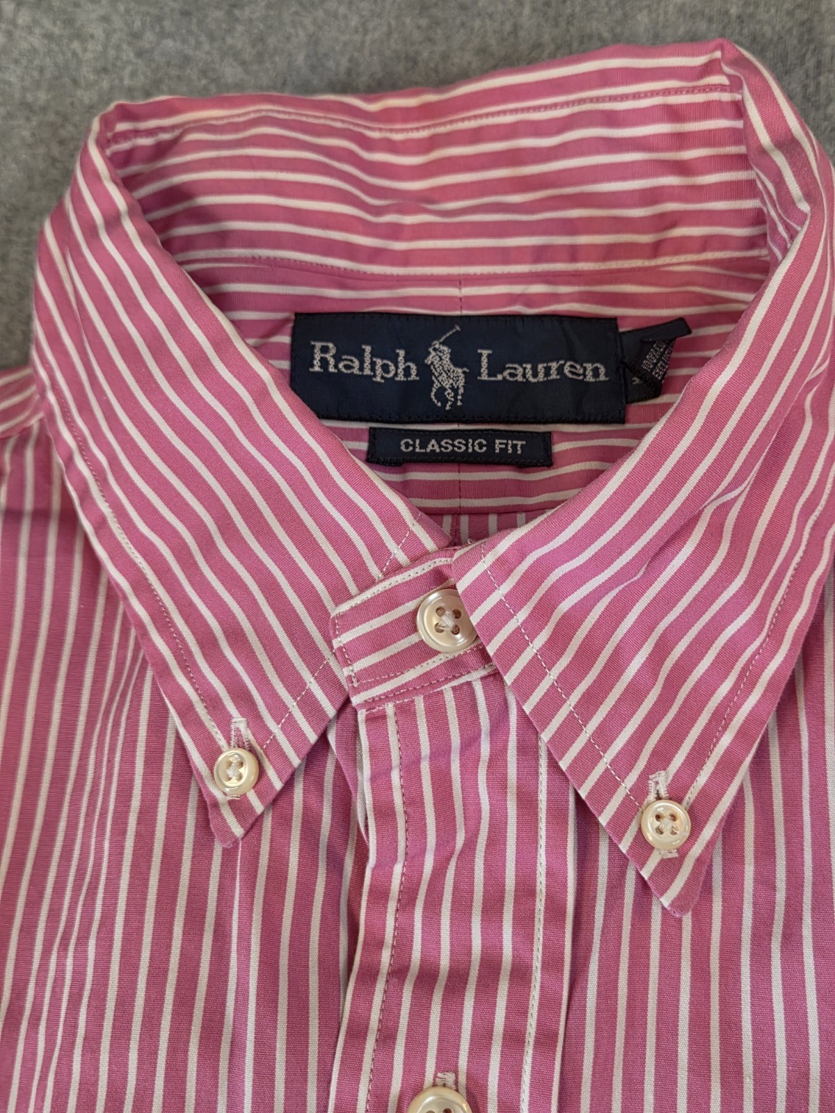 Polo Ralph Lauren camicia uomo 15 5 32 33 rosa righe bianche manica lunga logo pony
