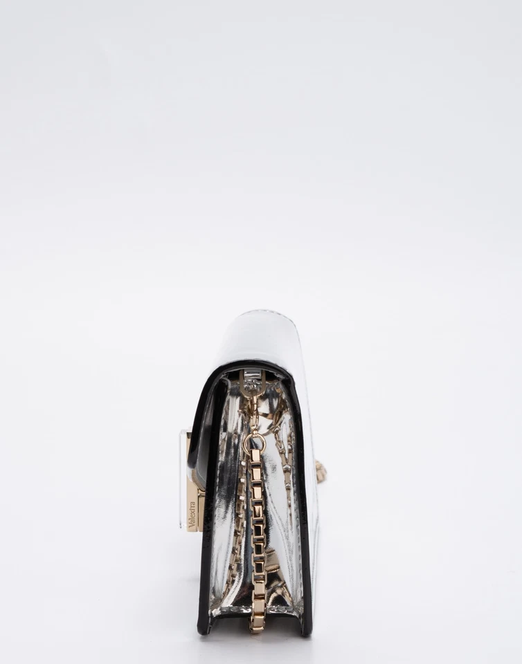 PVP € 3000 VALEXTRA Bolso sin asas de cuero con solapa efecto laminado correa de cadena bloqueo giratorio Foto 3 de 4