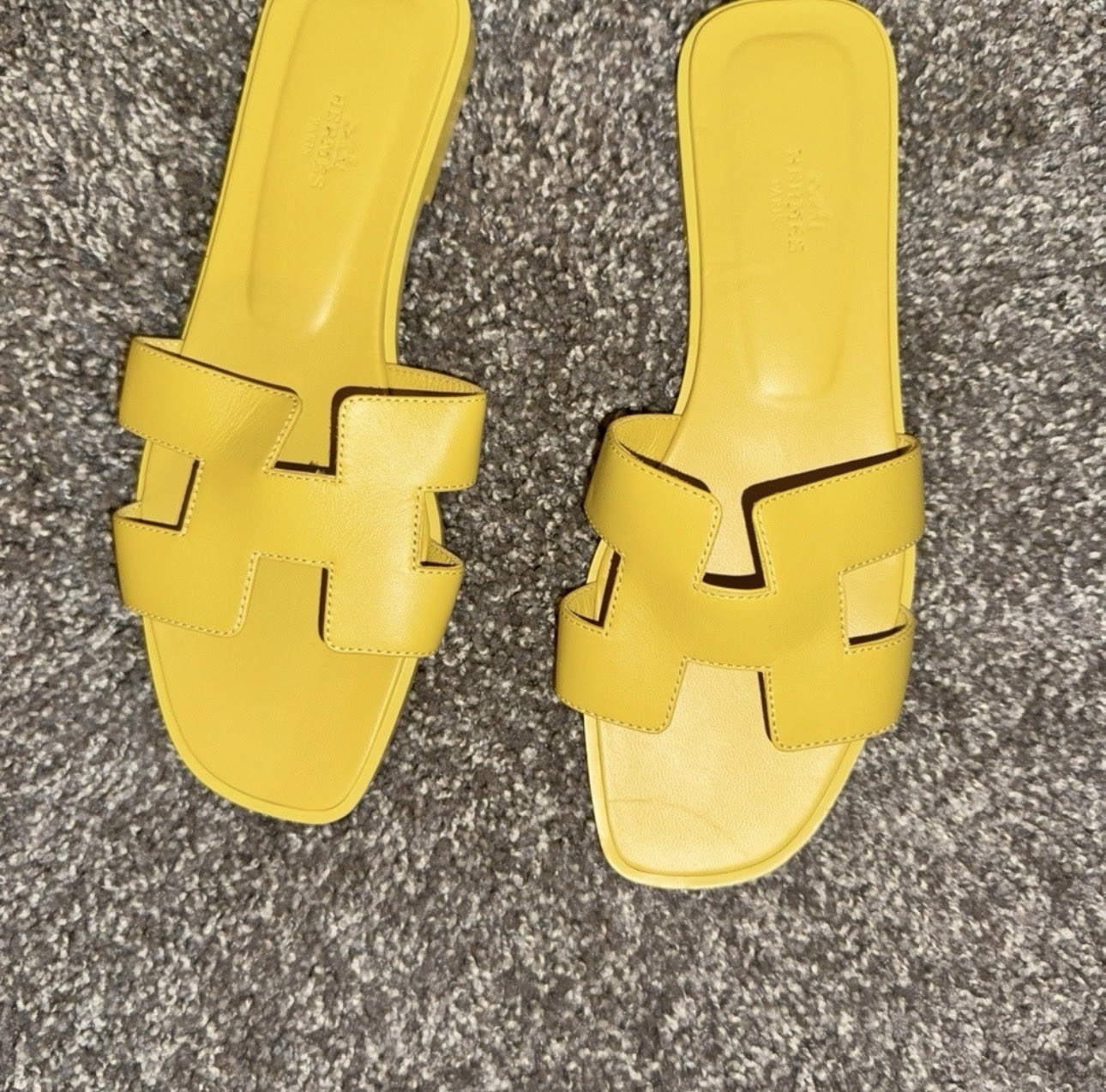 Authentic HERMES Oran Epsom H Logo Yellow Leather Sandals sz 39.5