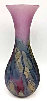 Vintage Rueven Nouveau Art Glass Vase Hand Painted Drip 10.75  Frosted Dimples